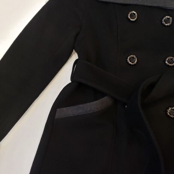 Kenneth Cole Belted Coat Blk/Gry - Picture 6 of 10